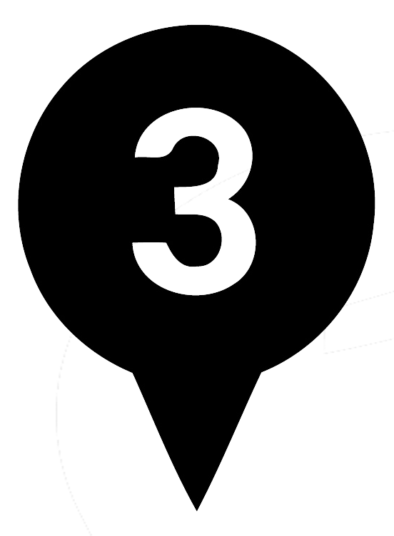 Black location pin icon with the number 3 inside.